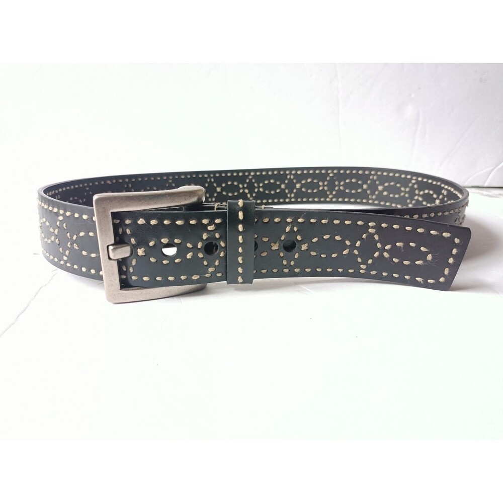 Genuine Leather Stitched Belt Black Women's Size Medium 39 Inches